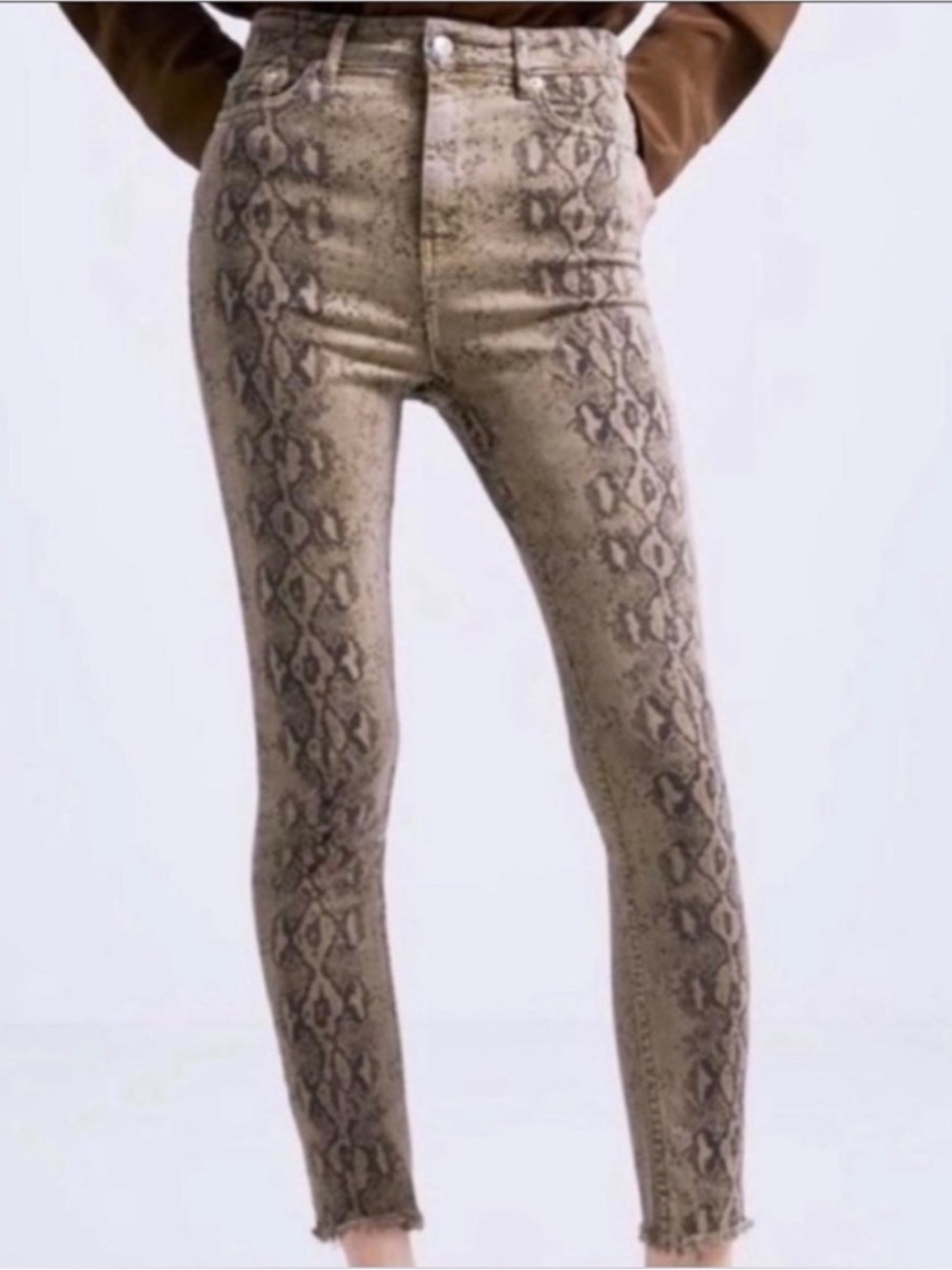Zara Snake-Print Skinny Jeans size 10
